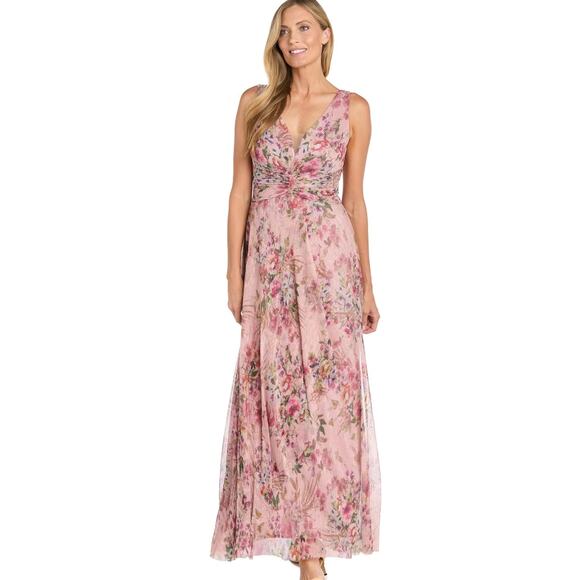 NWT R&M Richards Sleeveless Peach Coral Floral Evening Gown Wedding Womens 12 - Picture 1 of 14